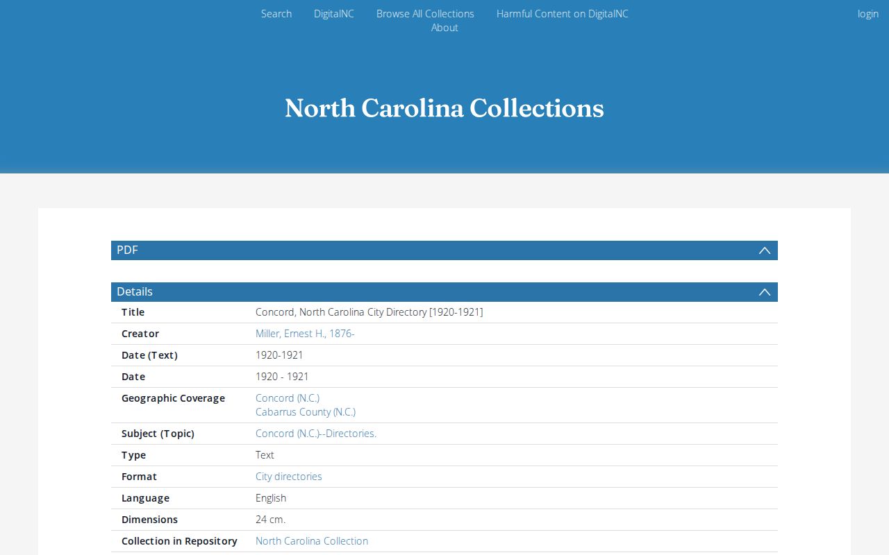 Cabarrus County city directory record for the 1920-21 Concord Piedmont Directory Company edition