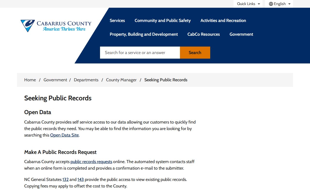 Cabarrus County residents directory public records guidance