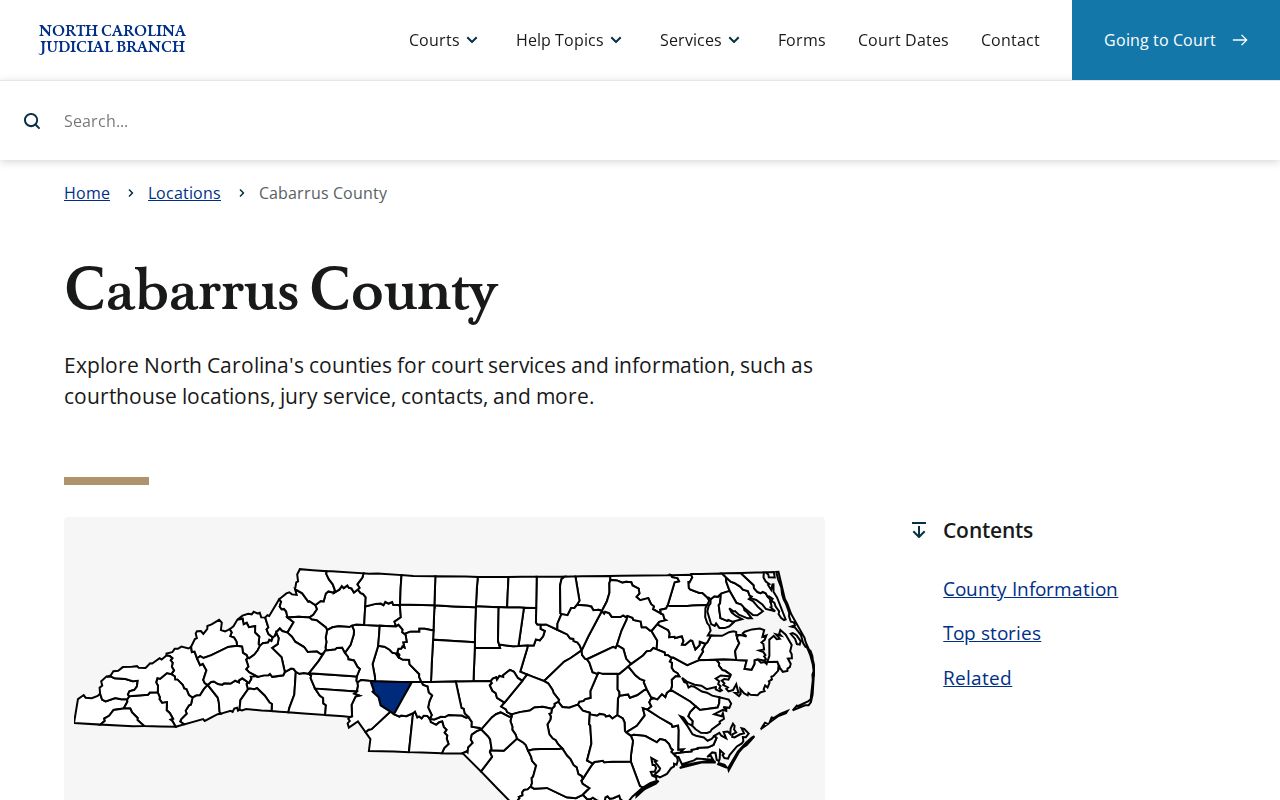 Cabarrus County residents directory Judicial Branch location page