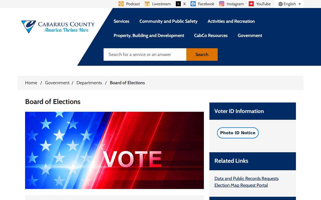 Cabarrus County residents directory Board of Elections page