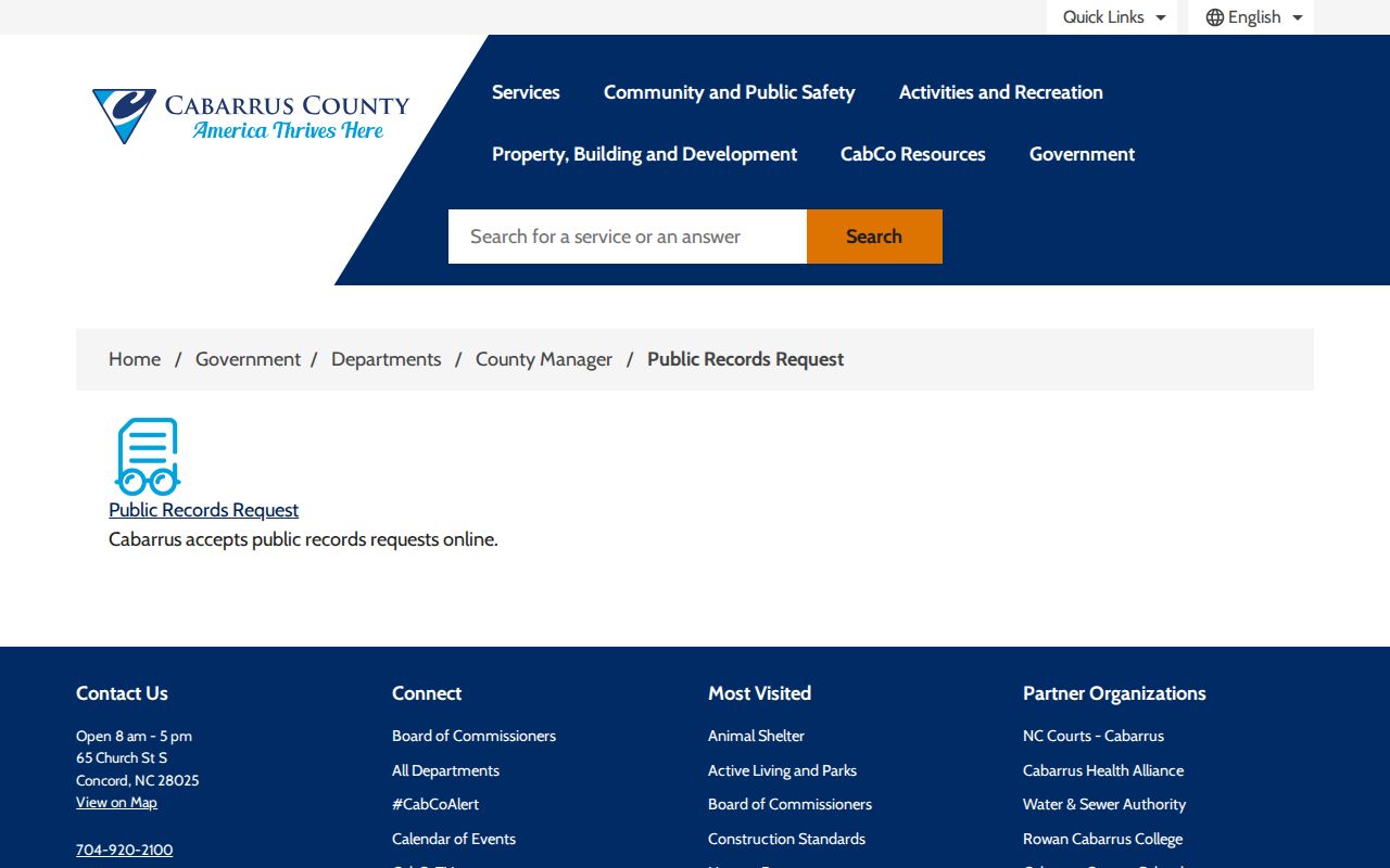 Cabarrus County residents directory public records request entry