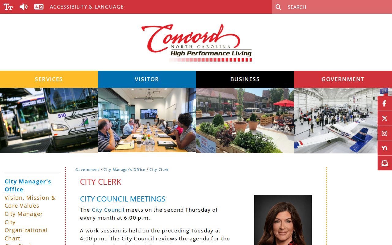 Cabarrus County neighbors Concord City Clerk municipal records