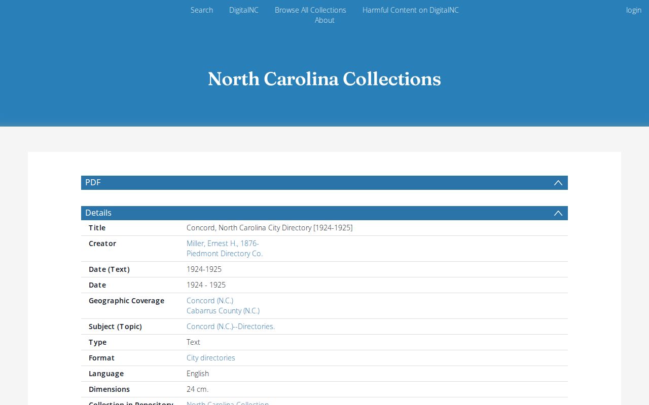Cabarrus County past residents research with the 1924-25 Concord city directory record