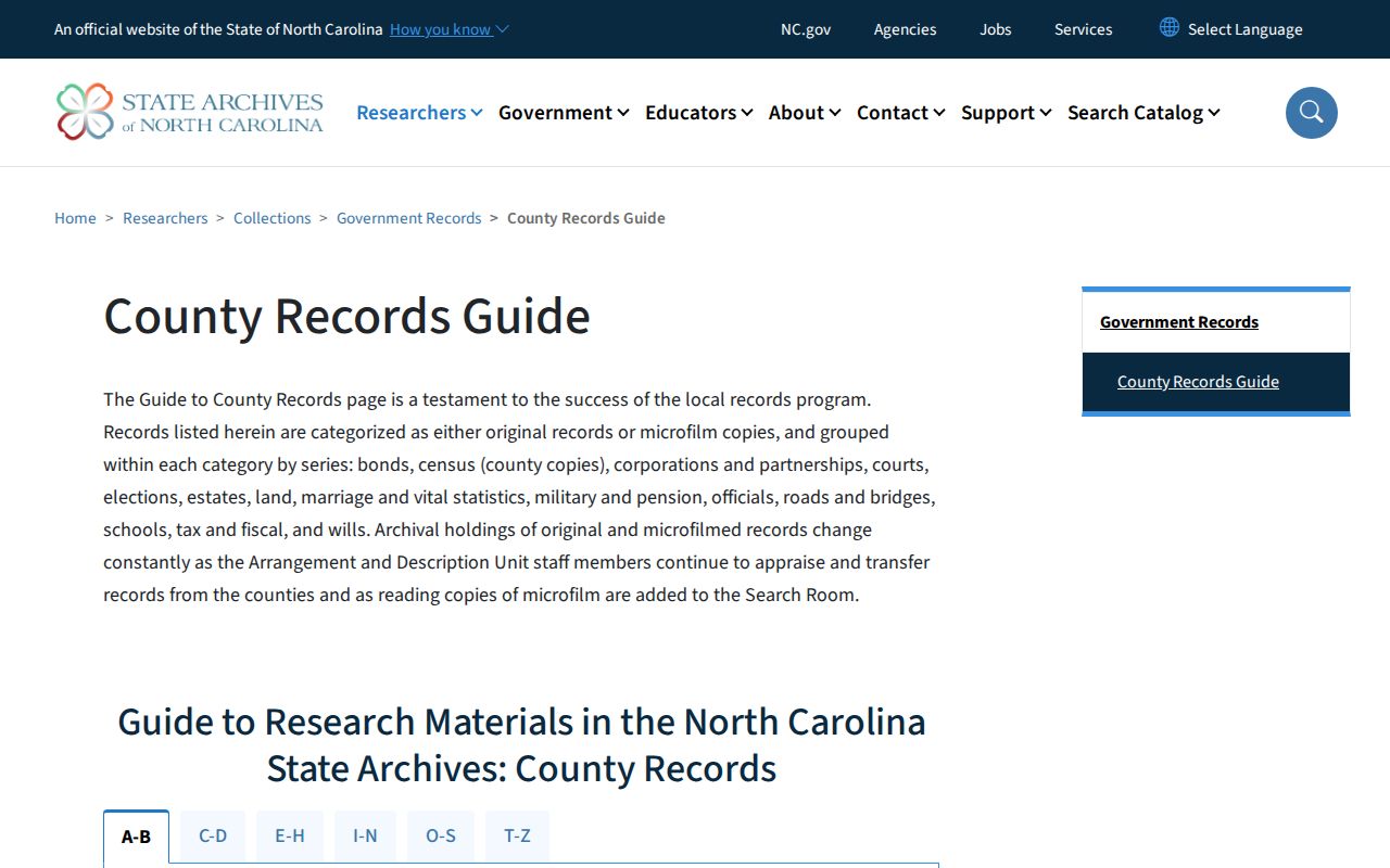 Cabarrus County past residents research through the North Carolina county records guide