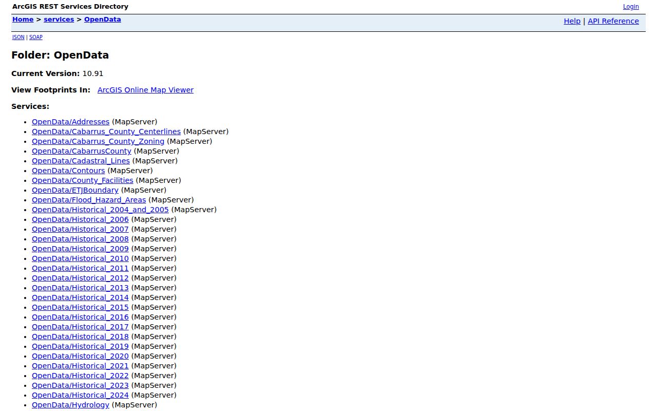 Cabarrus County street directory OpenData address and parcel layers