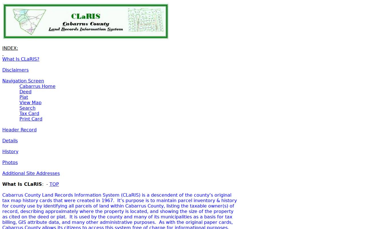 Cabarrus County street directory CLaRIS search help