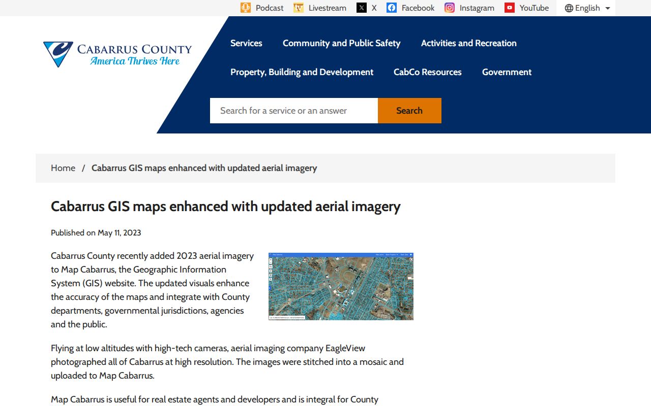 Cabarrus County ZIP code directory updated GIS aerial imagery